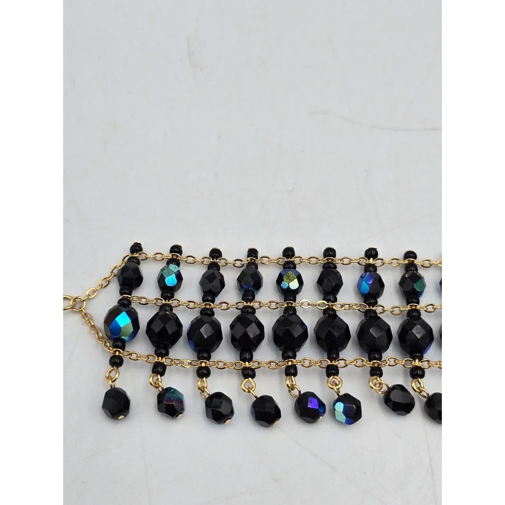 Joan Rivers Beaded Bib Bracelet Women Black AB Gold Excellent Statement Fringe